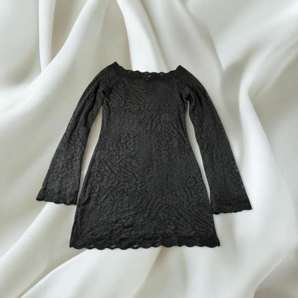Victoria's Secret 2004 black sheer micro mesh cheetah zebra lingerie dress y2k